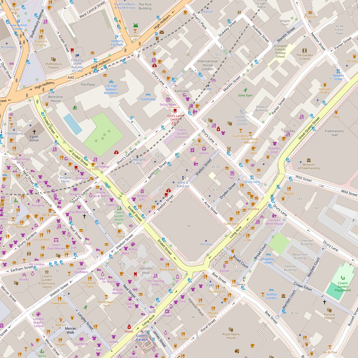 Map of Covent Garden, London, with the Ascension Labs registered office at 71-75 Shelton Street marked at the centre.